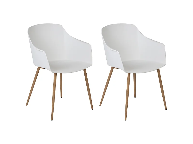 Esszimmerstuhl 2er Set weiß mit Armlehnen Metallbeinen Modern Skandi Fonda II