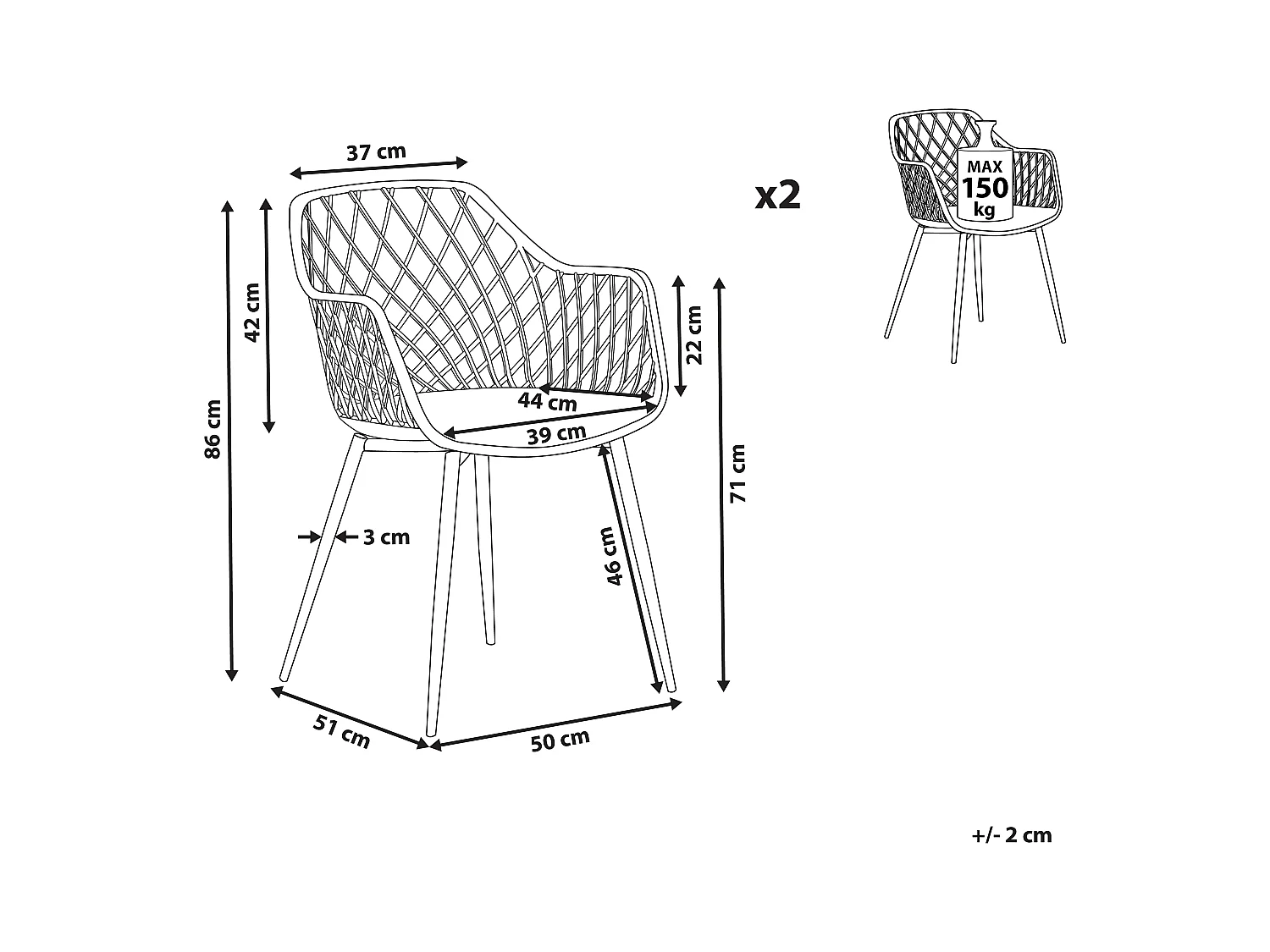 Lot de 2 chaises de salle à manger NASHUA II Blanc