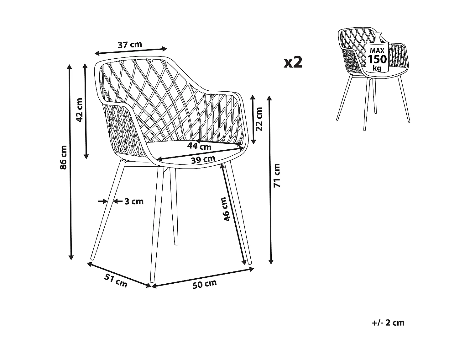 Lot de 2 chaises de salle à manger NASHUA Beige