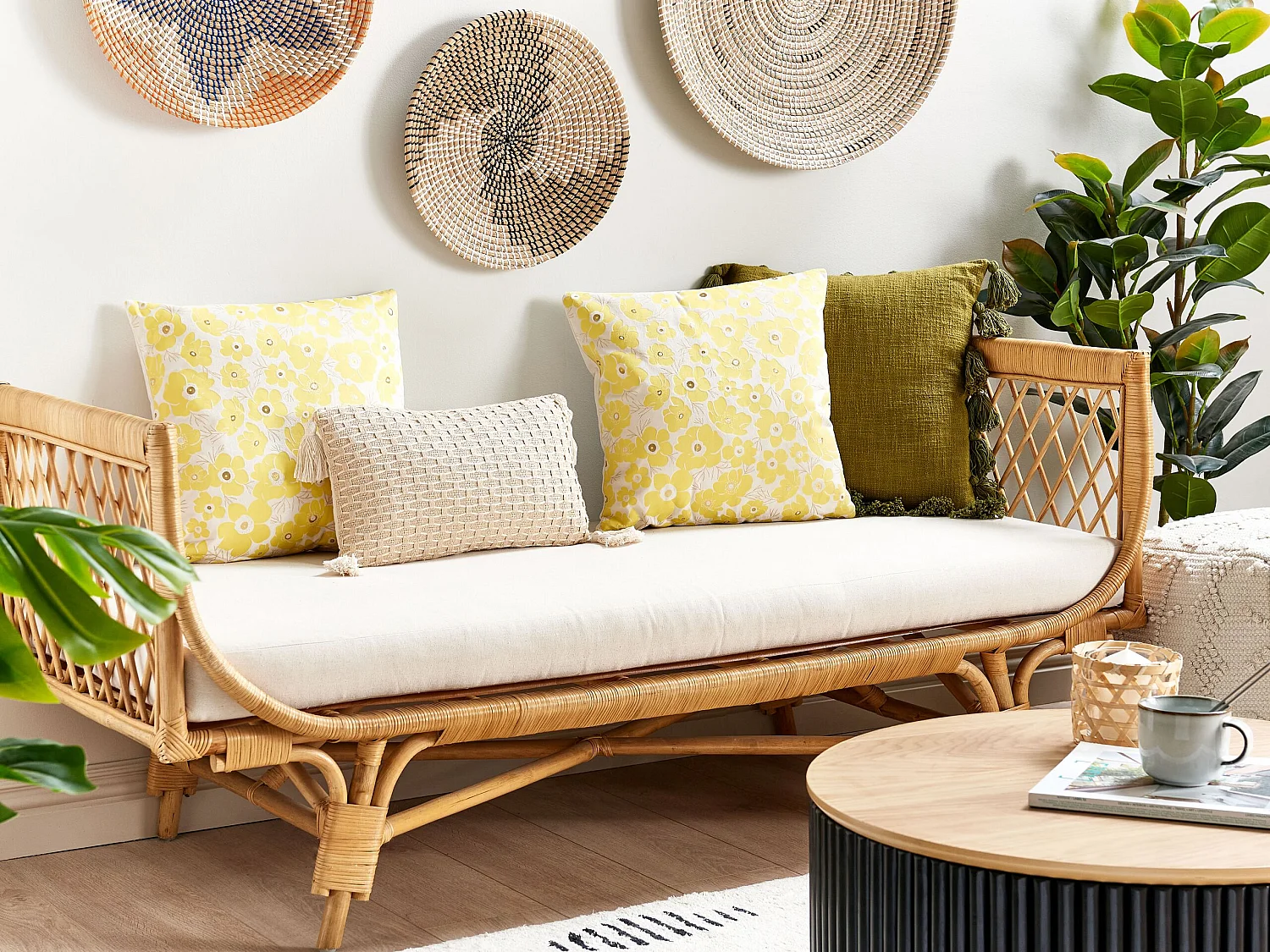 Conjunto de 2 almofadas decorativas TRITELEIA Veludo 45 x 45 cm Amarelo Padrão floral