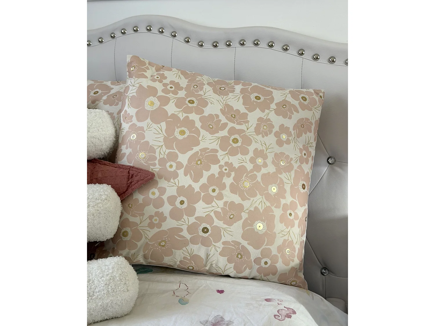 Lot de 2 coussins décoratifs TRITELEIA Velours 45 x 45 cm Rose Motif floral