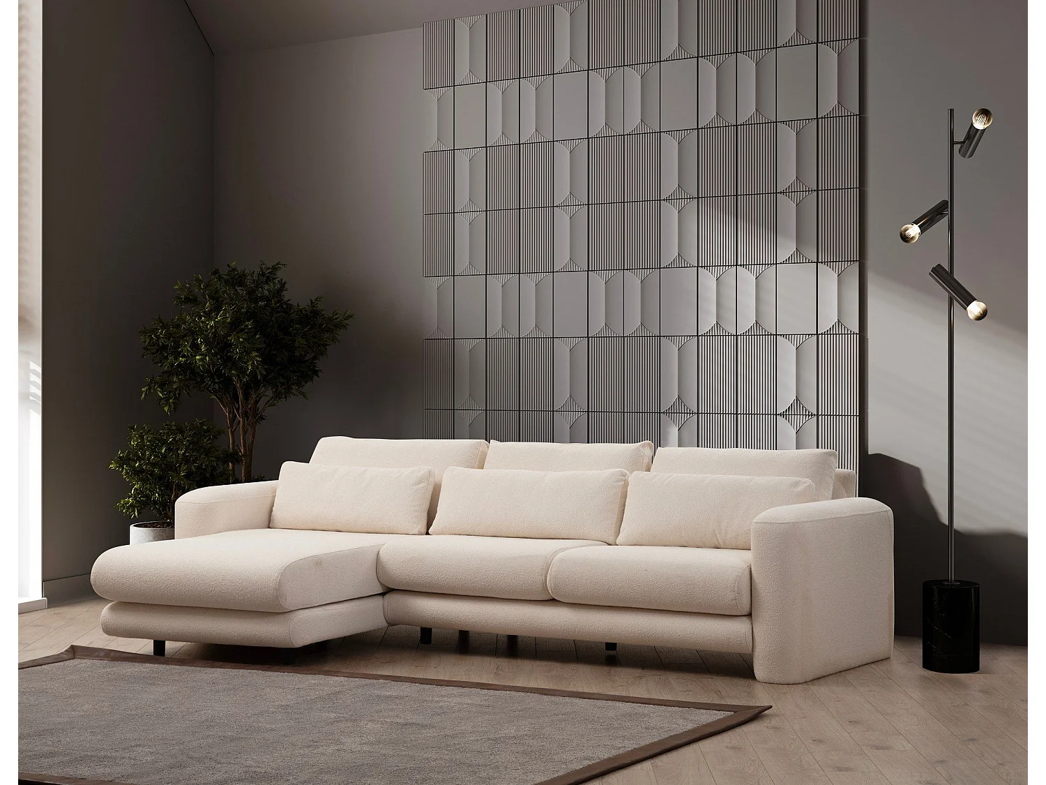 Sofá rinconero Altadena 333, De color marrón claro, 290x165x73cm