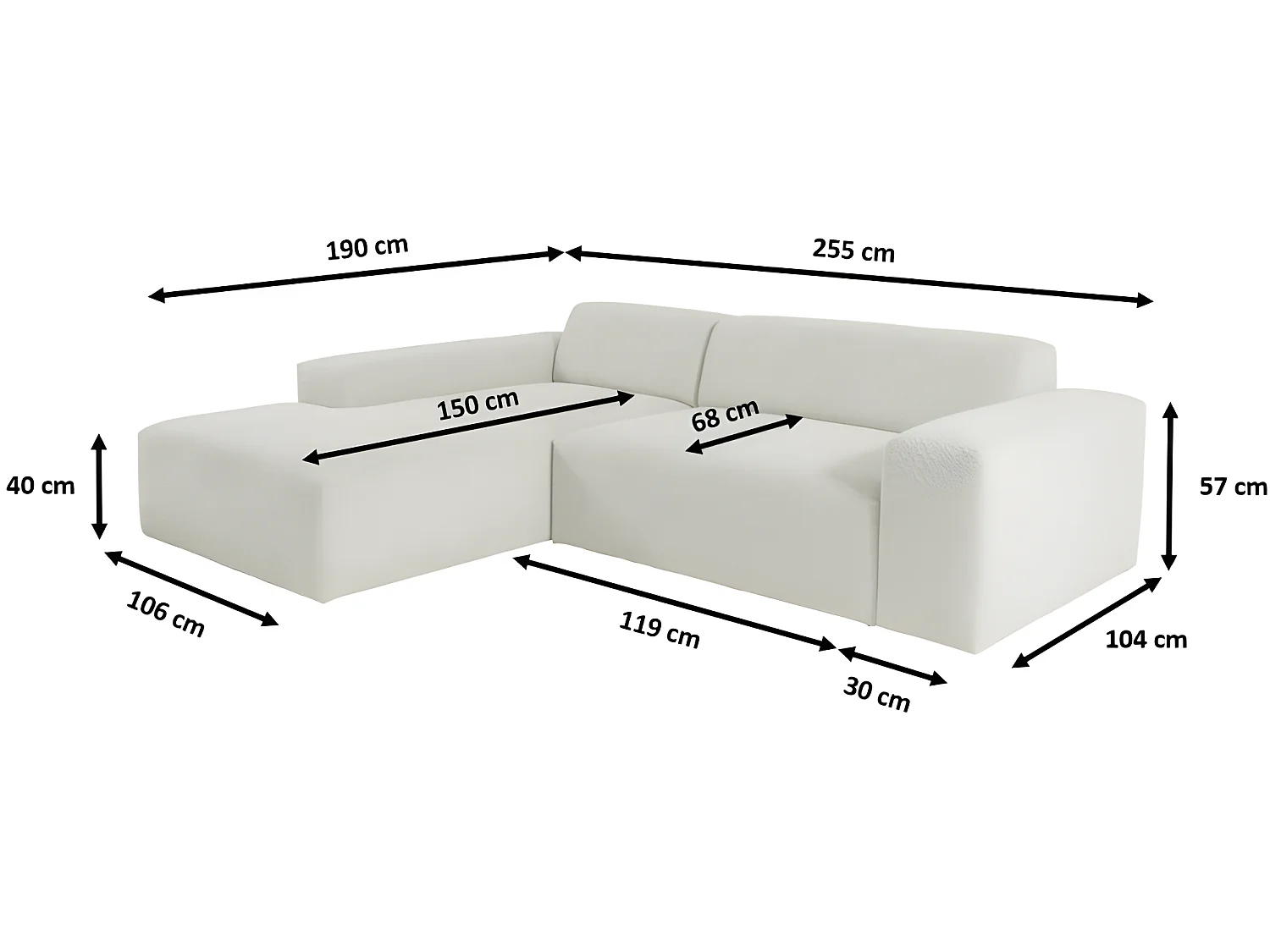 Canapé d'angle MODULA bleu angle gauche tissu bouclette