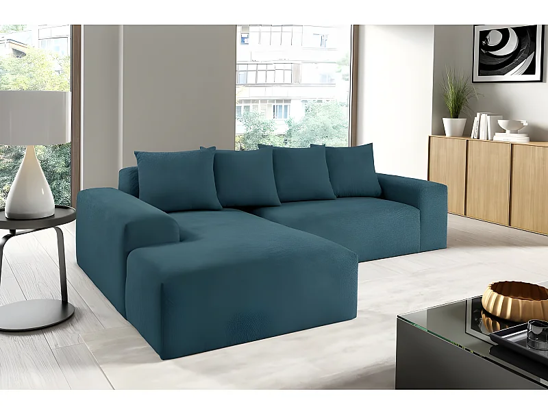 Canapé d'angle MODULA bleu angle gauche tissu bouclette
