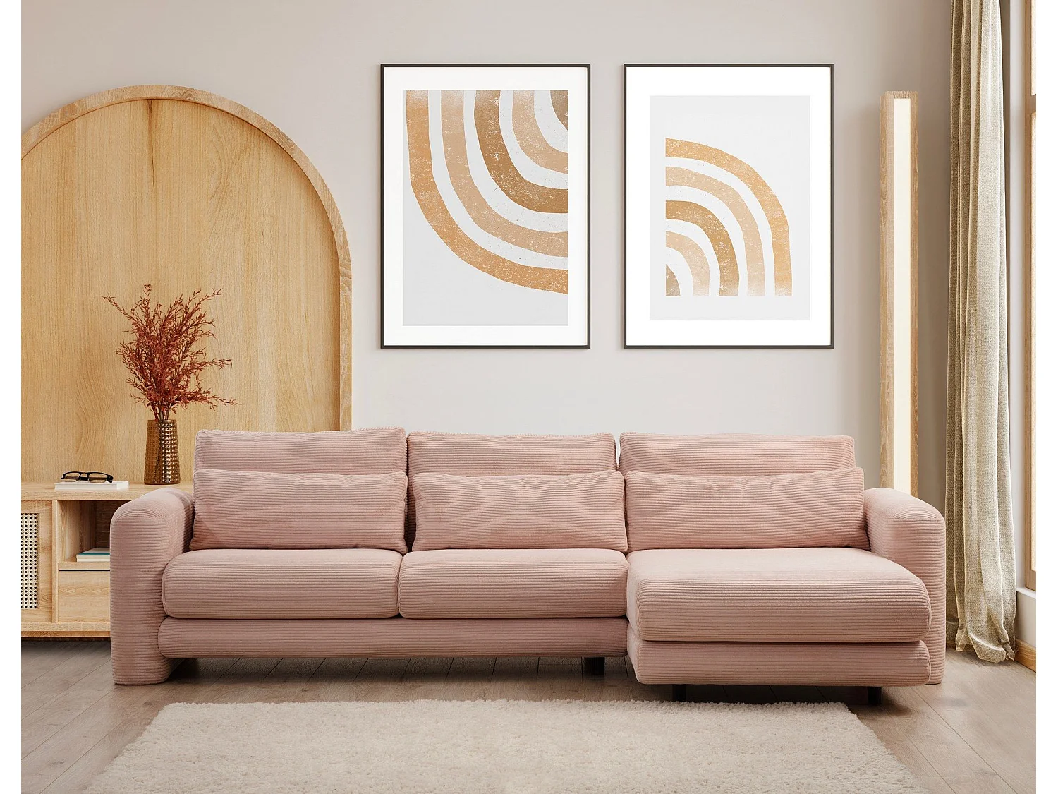 Sofá rinconero Altadena 333, Rosa, 290x165x73cm