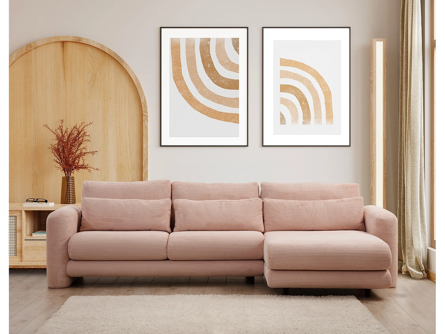 Sofá rinconero Altadena 333, Rosa, 290x165x73cm