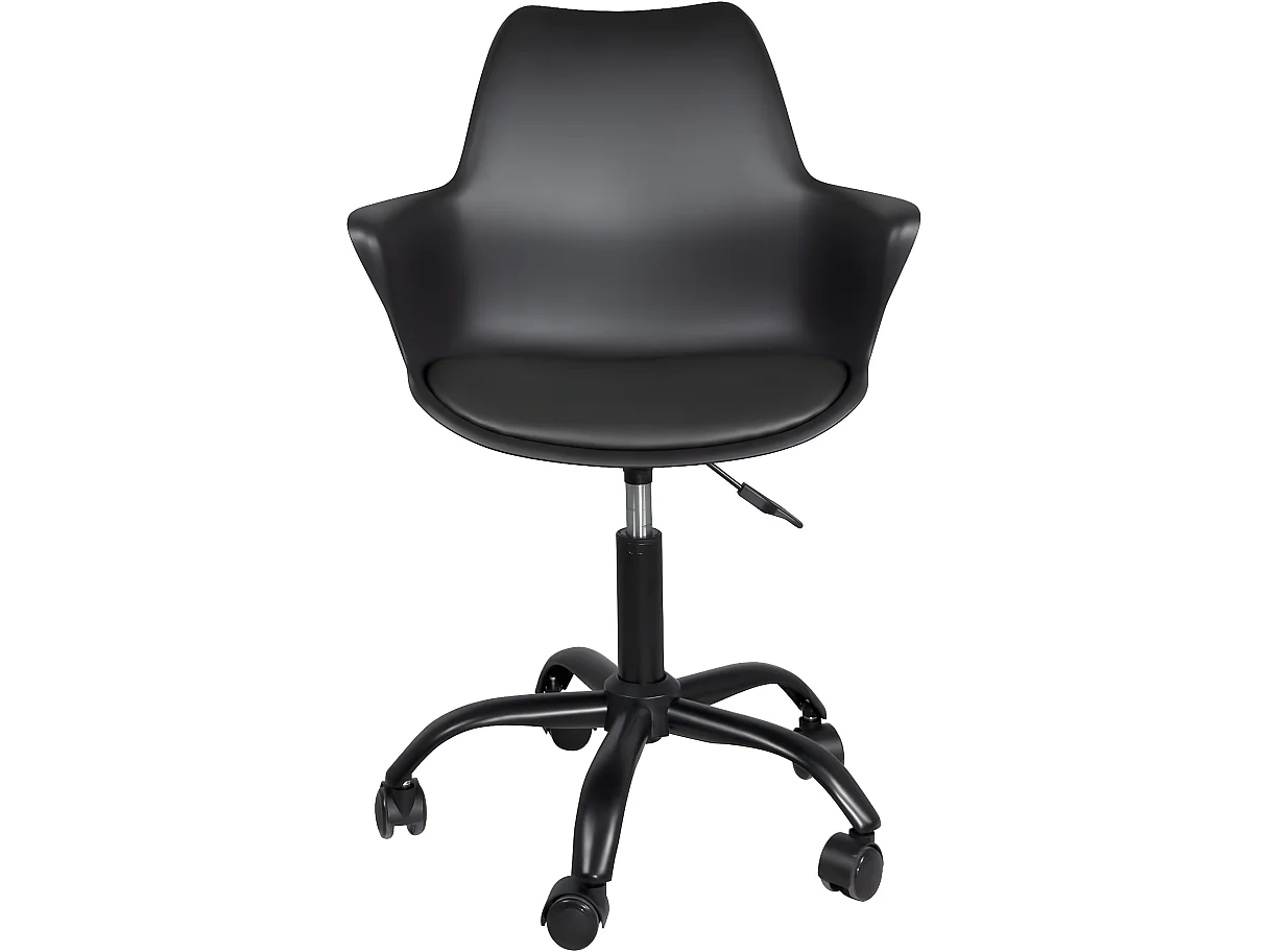 Chaise Bureau design coussin accoudoir hauteur réglable pivotant pied métal roulettes MOTO (Noir)