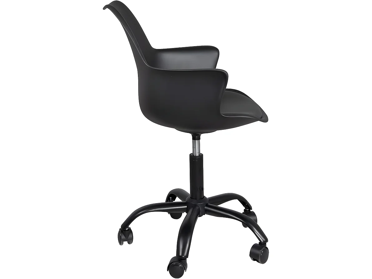 Chaise Bureau design coussin accoudoir hauteur réglable pivotant pied métal roulettes MOTO (Noir)