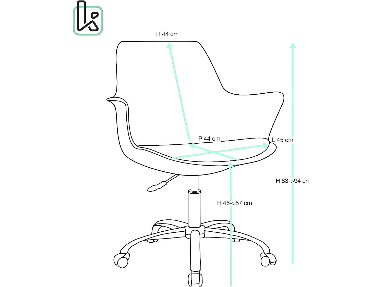 Chaise Bureau design coussin accoudoir hauteur réglable pivotant pied métal roulettes MOTO (Noir)