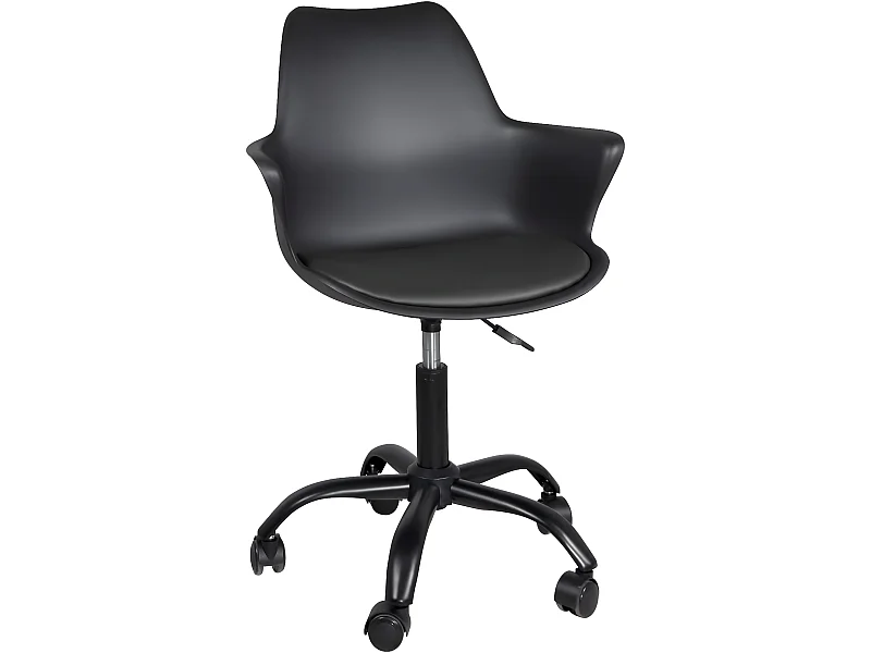 Silla de oficina de diseño, asiento con cojín y reposabrazos integrados, altura ajustable, giratorio, base de metal, ruedas suaves MOTO (negro)