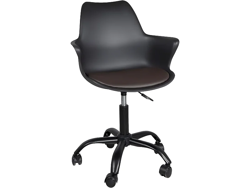 Chaise Bureau design coussin accoudoir hauteur réglable pivotant roulettes MOTO (Noir- Marron)