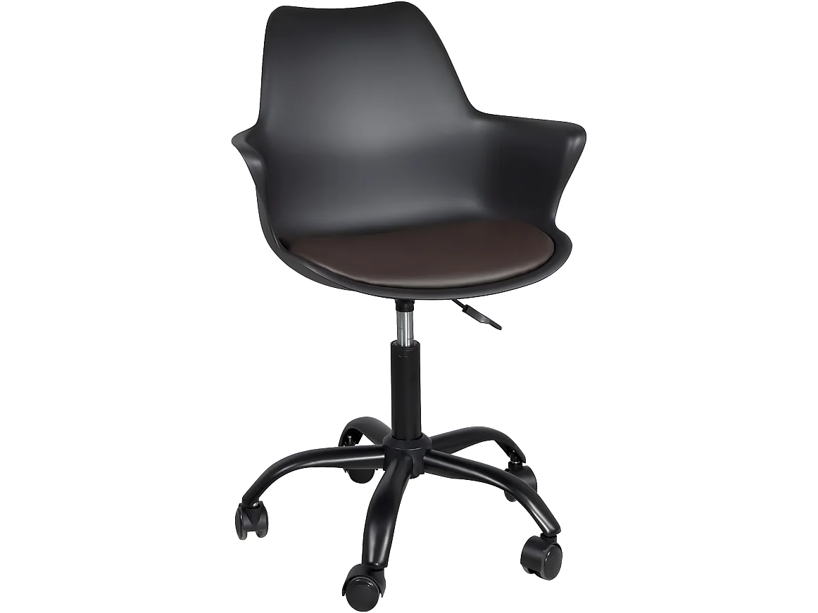 Chaise Bureau design coussin accoudoir hauteur réglable pivotant roulettes MOTO (Noir- Marron)