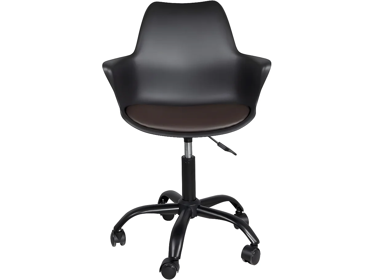 Chaise Bureau design coussin accoudoir hauteur réglable pivotant roulettes MOTO (Noir- Marron)
