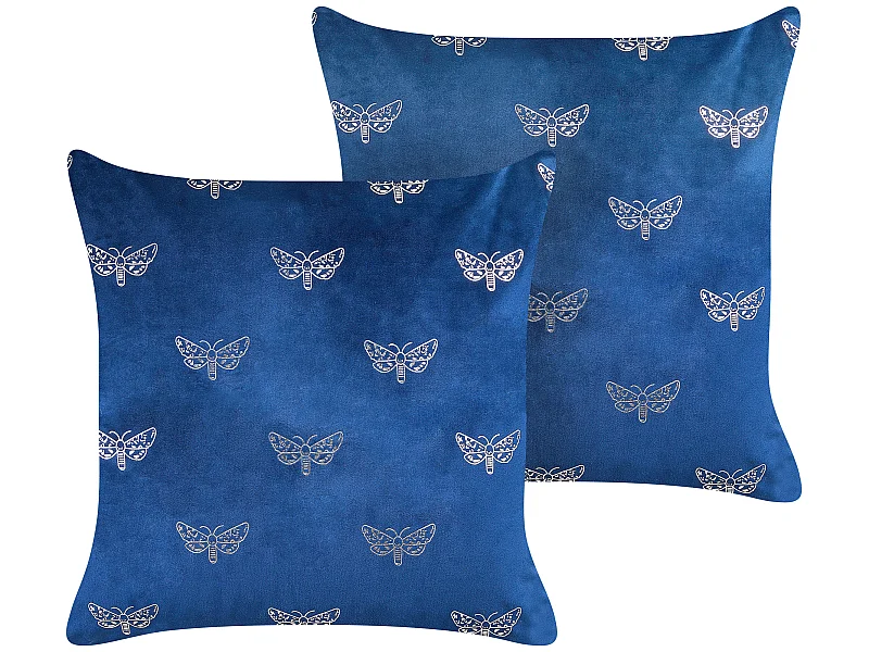 Conjunto de 2 almofadas decorativas YUZURI Veludo 45 x 45 cm Azul marinho Padrão animal