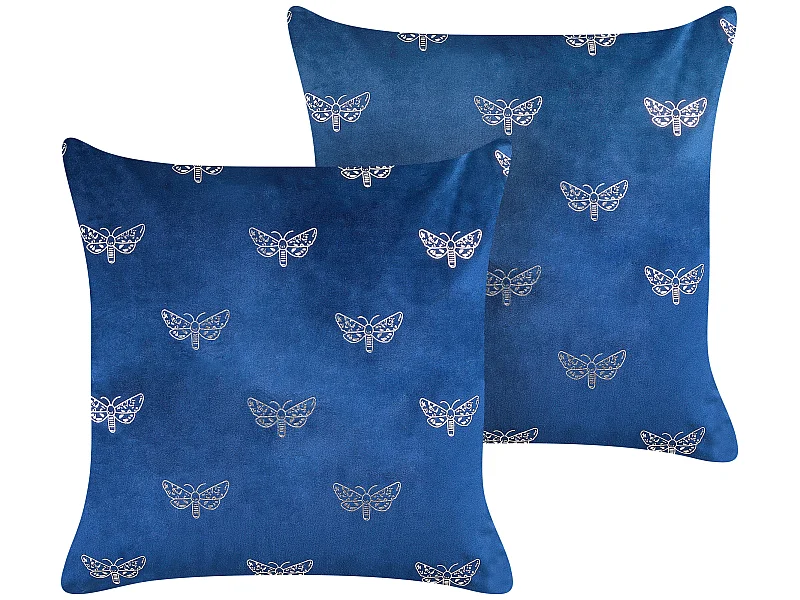 Conjunto de 2 almofadas decorativas YUZURI Veludo 45 x 45 cm Azul marinho Padrão animal