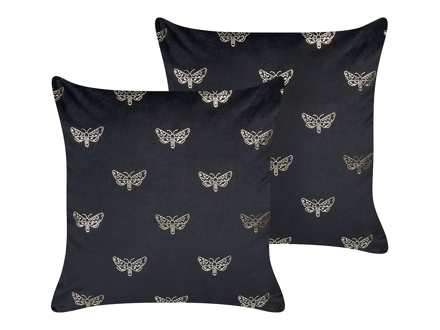 Dekokissen Samt schwarz / gold 45 x 45 cm im 2er Set Schmetterling Muster Yuzuri