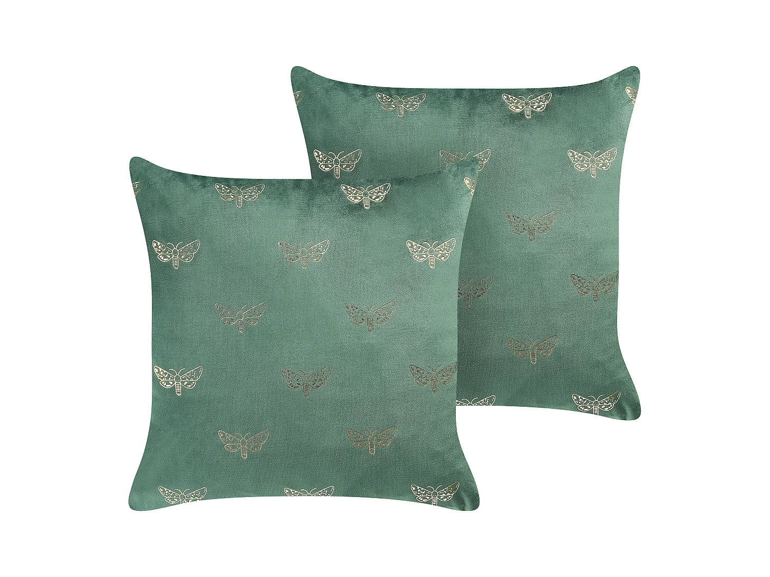 Dekokissen Samt grün / gold 45 x 45 cm im 2er Set Schmetterling Muster Yuzuri