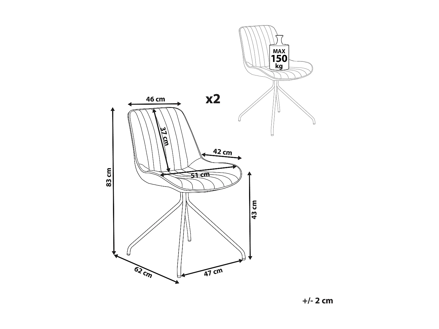 Lot de 2 chaises de salle à manger NAVASOTA Velours Noir