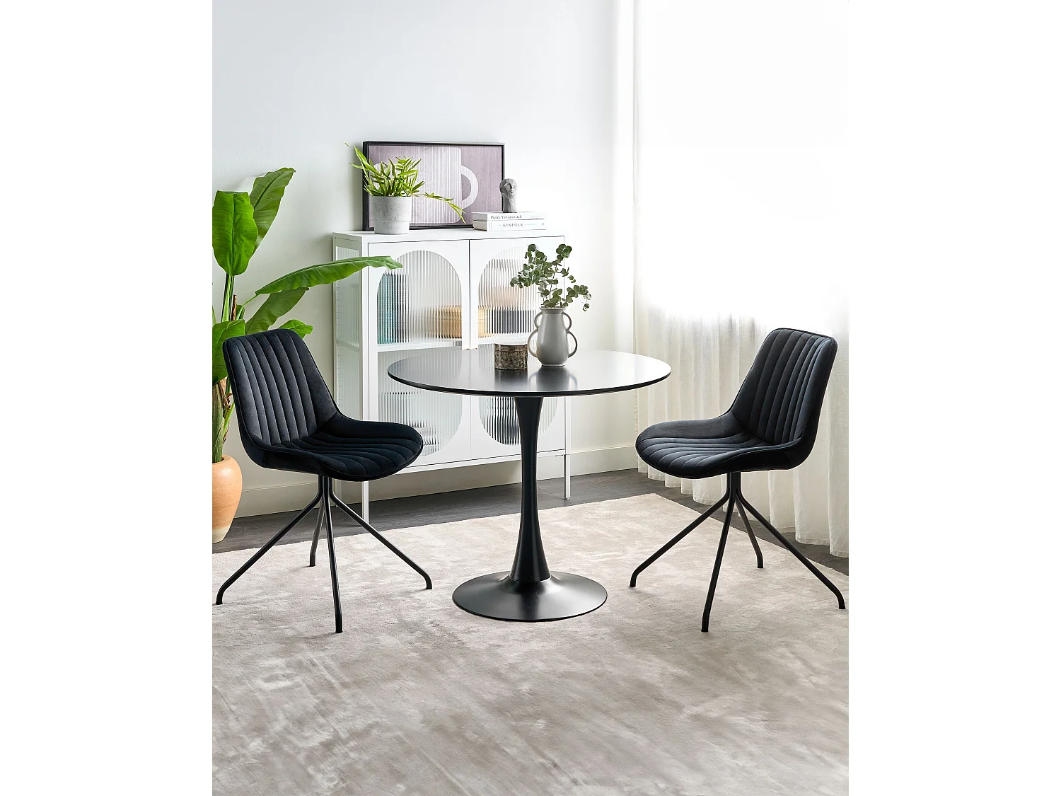 Esszimmerstuhl 2er Set Samtstoff Metallbeine schwarz Glam Retro Navasota