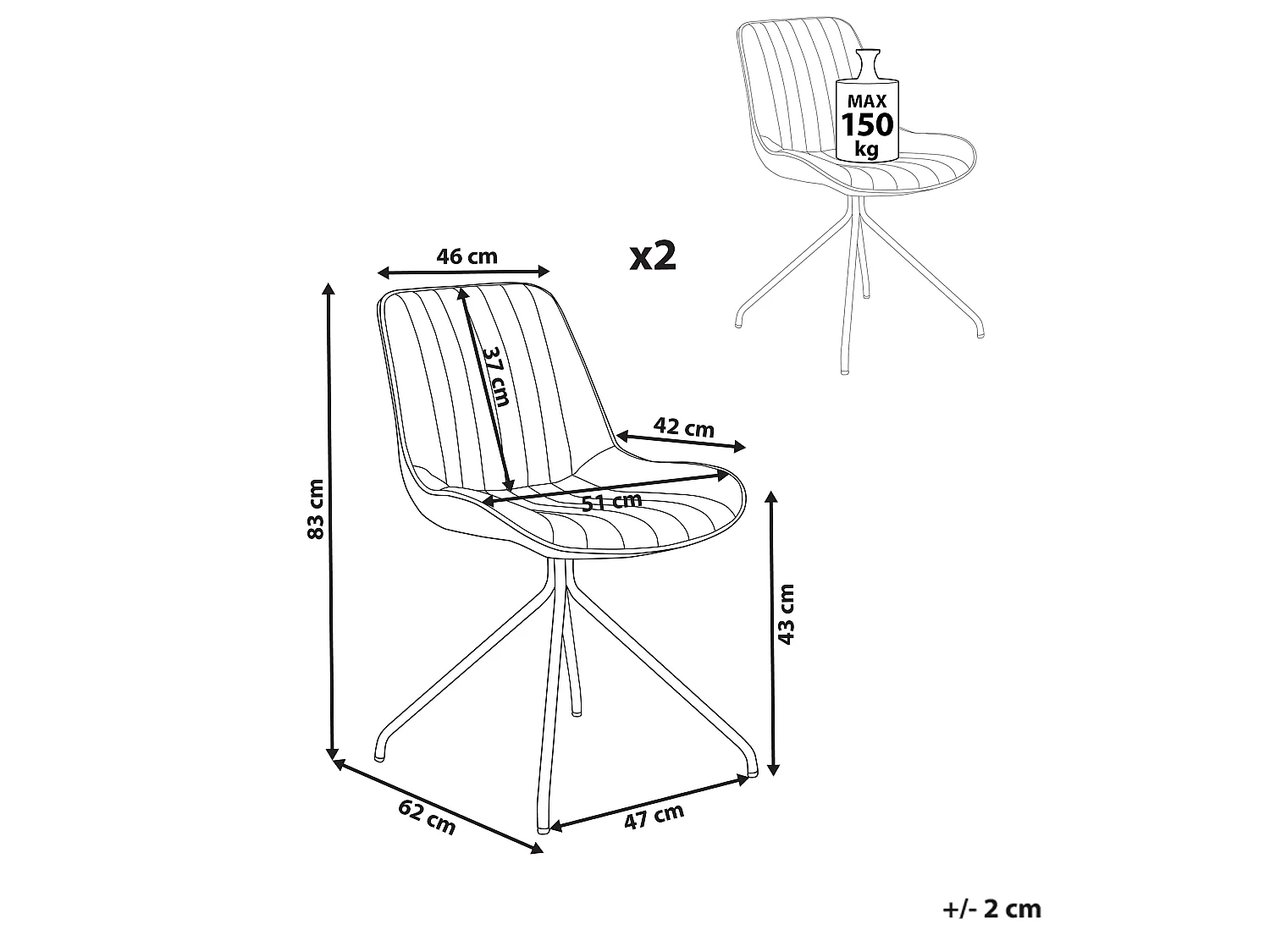 Lot de 2 chaises de salle à manger NAVASOTA Velours Rouge foncé