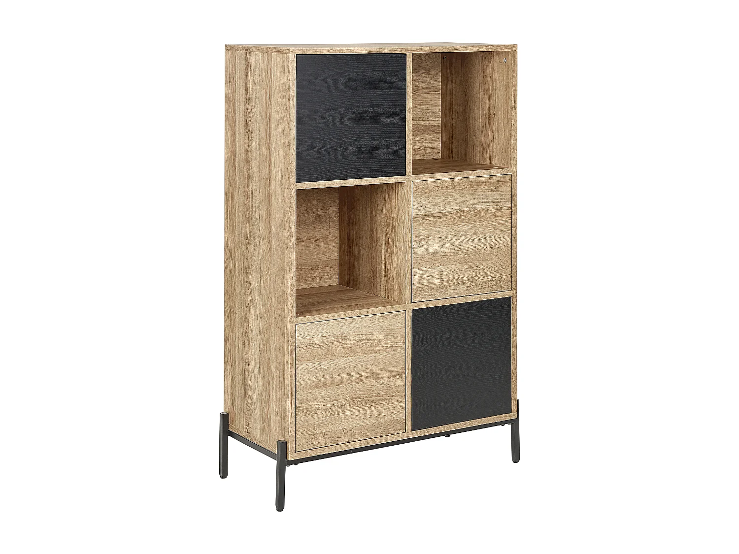 Bücherregal 4 Fächer 2 offene Regale Helles Holz und Grau Moines
