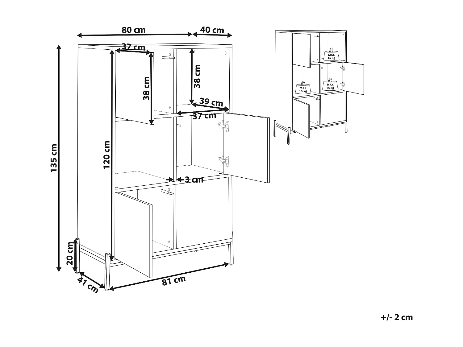 Bücherregal 4 Fächer 2 offene Regale Helles Holz und Grau Moines