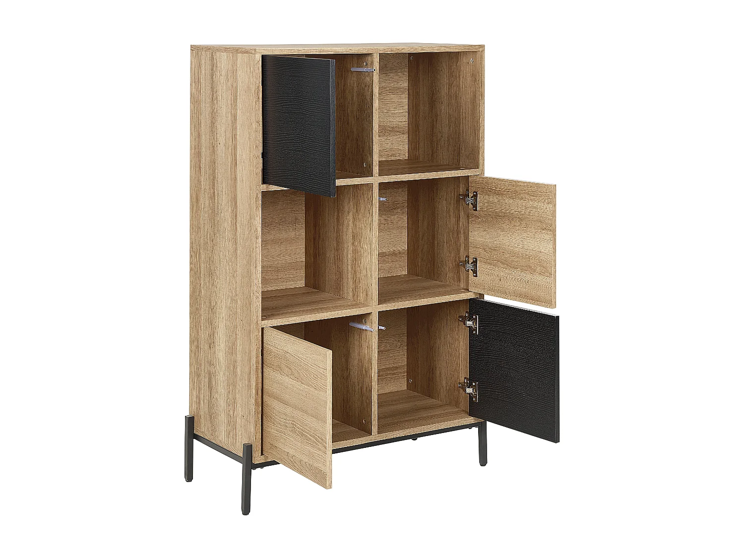 Bücherregal 4 Fächer 2 offene Regale Helles Holz und Grau Moines
