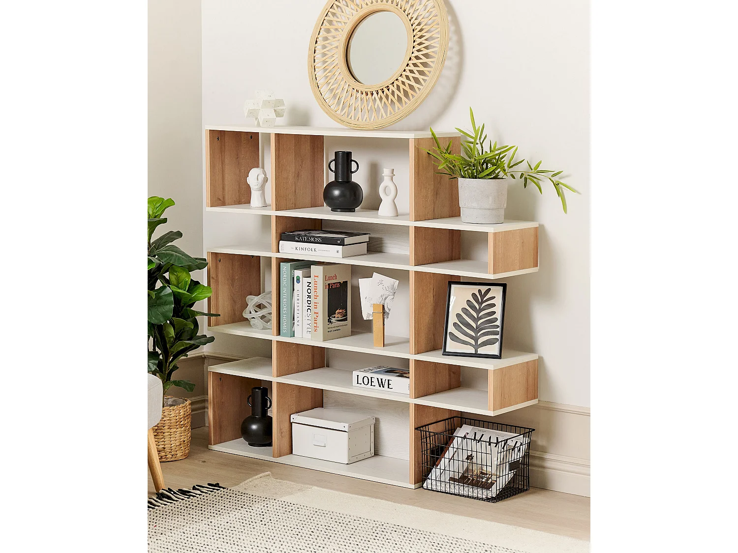 Bibliothèque 5 étagères AMARILO 120 cm Marron/blanc