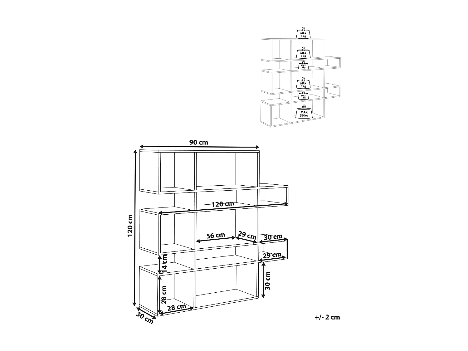 Bibliothèque 5 étagères AMARILO 120 cm Marron/blanc