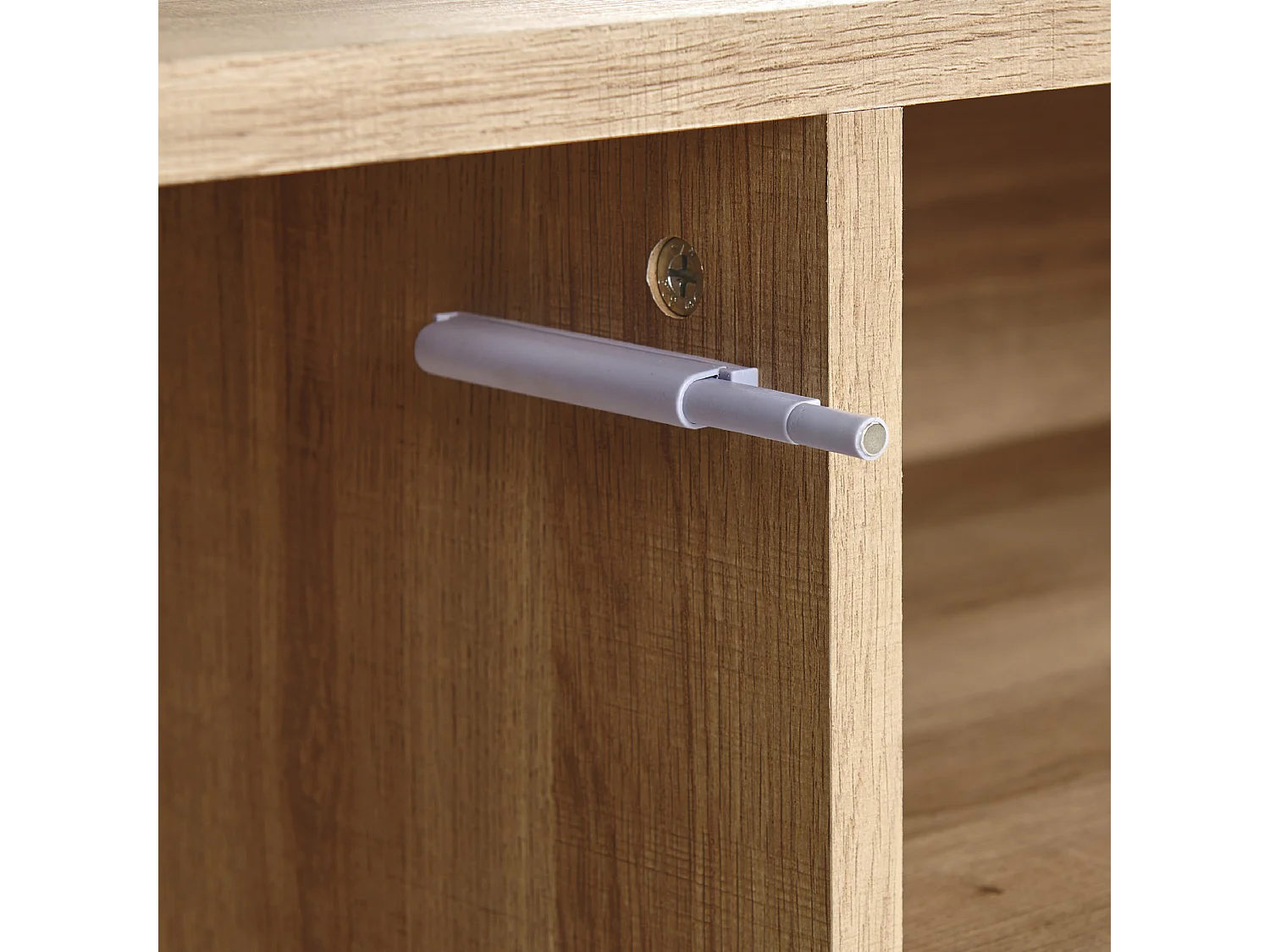 TV Ständer 1 Tür Aufbewahrung Flachbrett 2 Offene Regale Helles Holz und Grau Moines