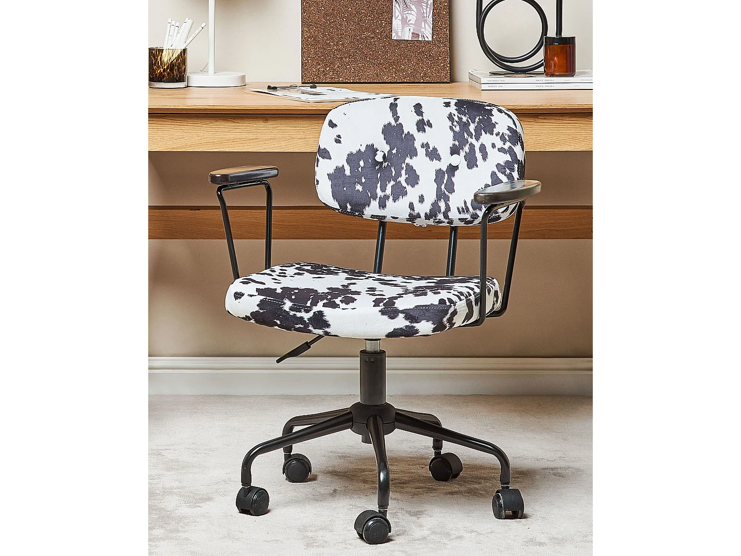 Bureaustoel Fluweel Zwart/Wit ALGERITA