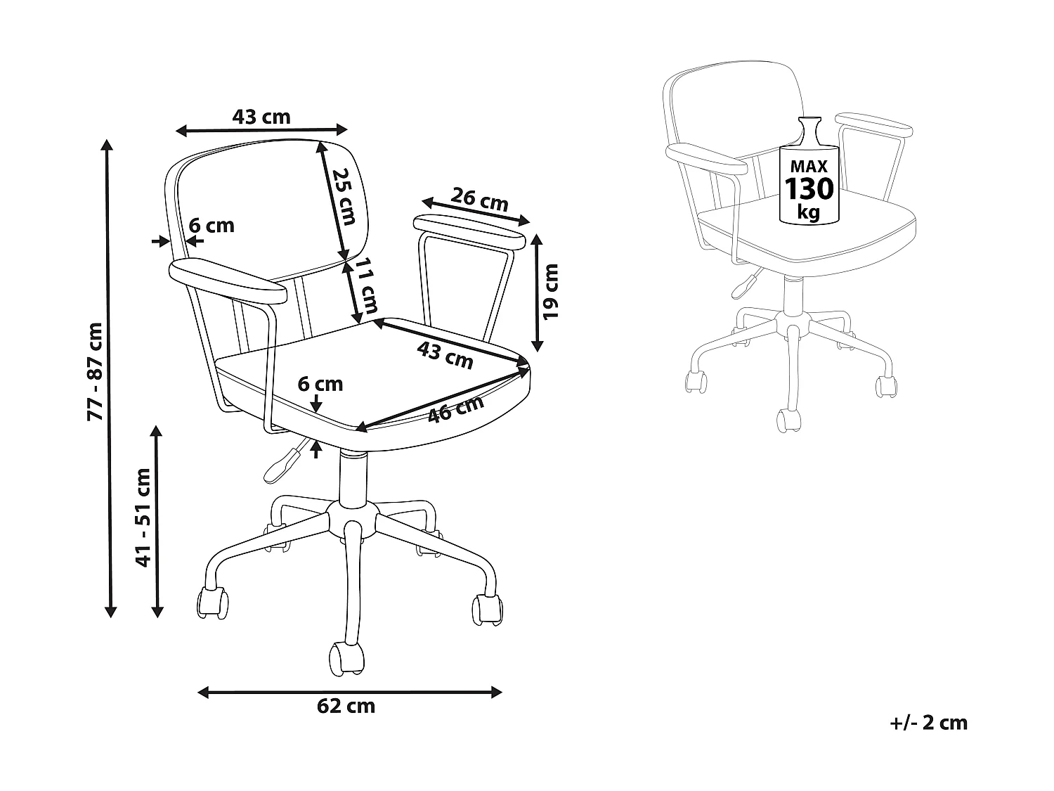 Bureaustoel Fluweel Zwart/Wit ALGERITA