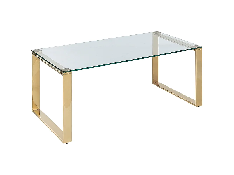 Moderner Couchtisch mit Edelstahlgestell Glasplatte Gold Tilon