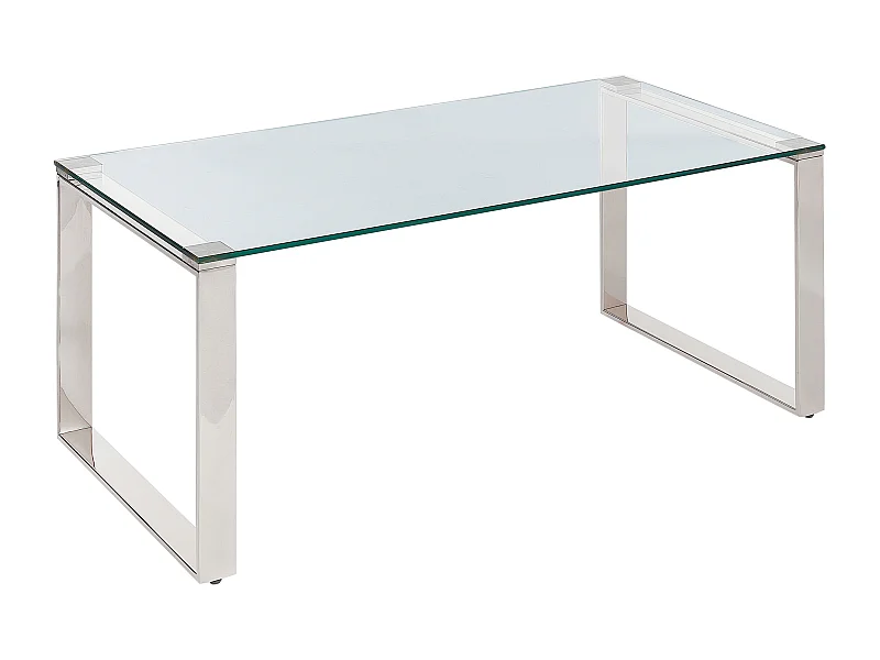 Moderner Couchtisch mit Edelstahlgestell Glasplatte Silber Tilon