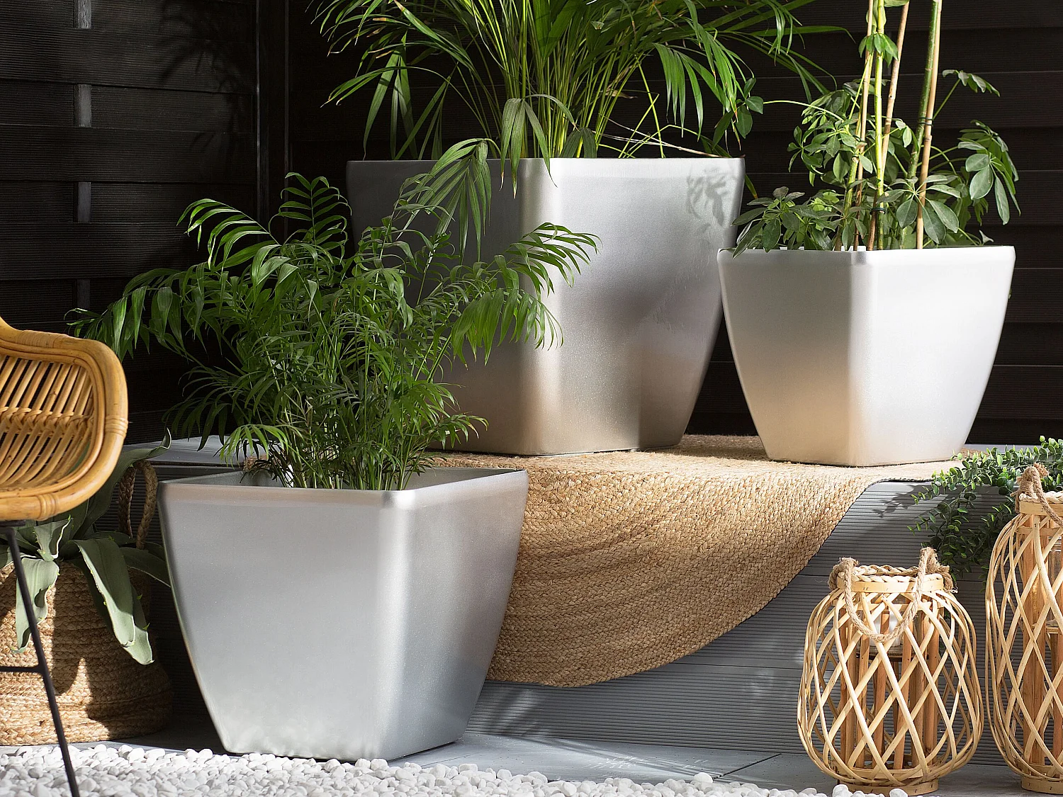 Lot de 2 pots de fleurs ASTRAS Pierre 50 cm Argenté