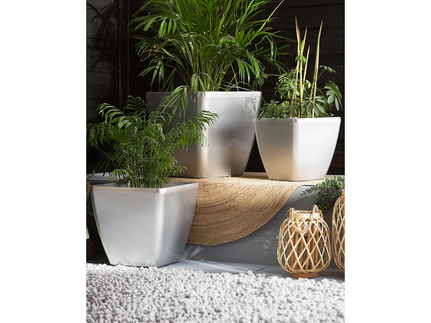 Lot de 2 pots de fleurs ASTRAS Pierre 35 cm Argenté