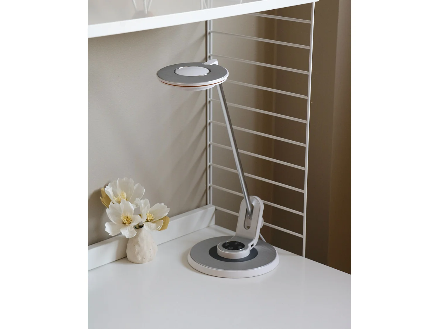 LED Schreibtischlampe CORVUS mit Dimmer Metall Weiss / Silber