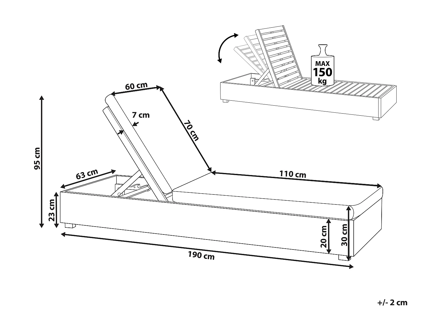 Espreguiçadeira com almofada FANANO Madeira de acácia Castanho