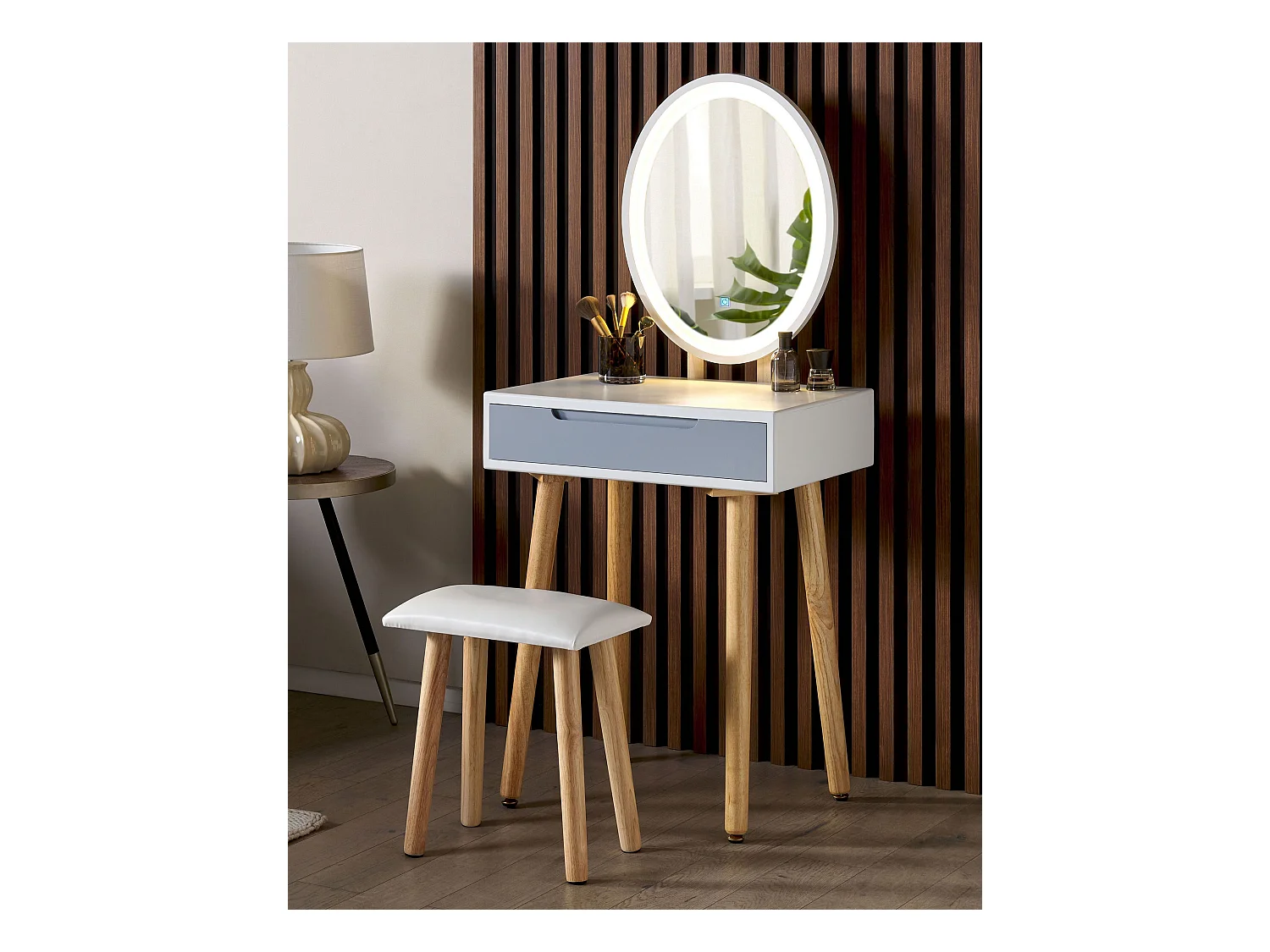 Coiffeuse avec miroir et tabouret VESOUL Blanc