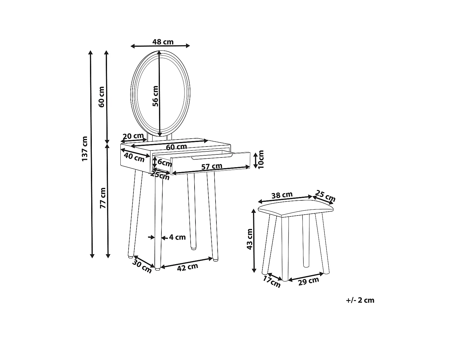 Coiffeuse avec miroir et tabouret VESOUL Blanc