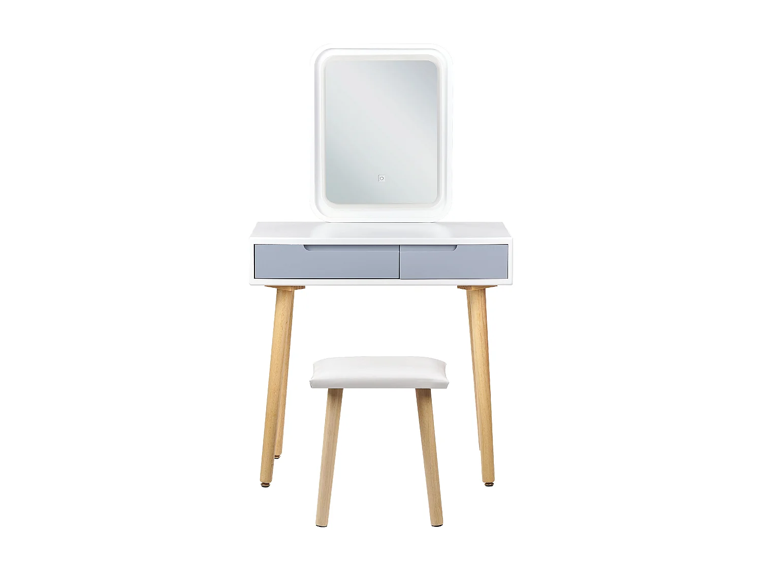 Coiffeuse avec miroir et tabouret DIEPPE LED Blanc