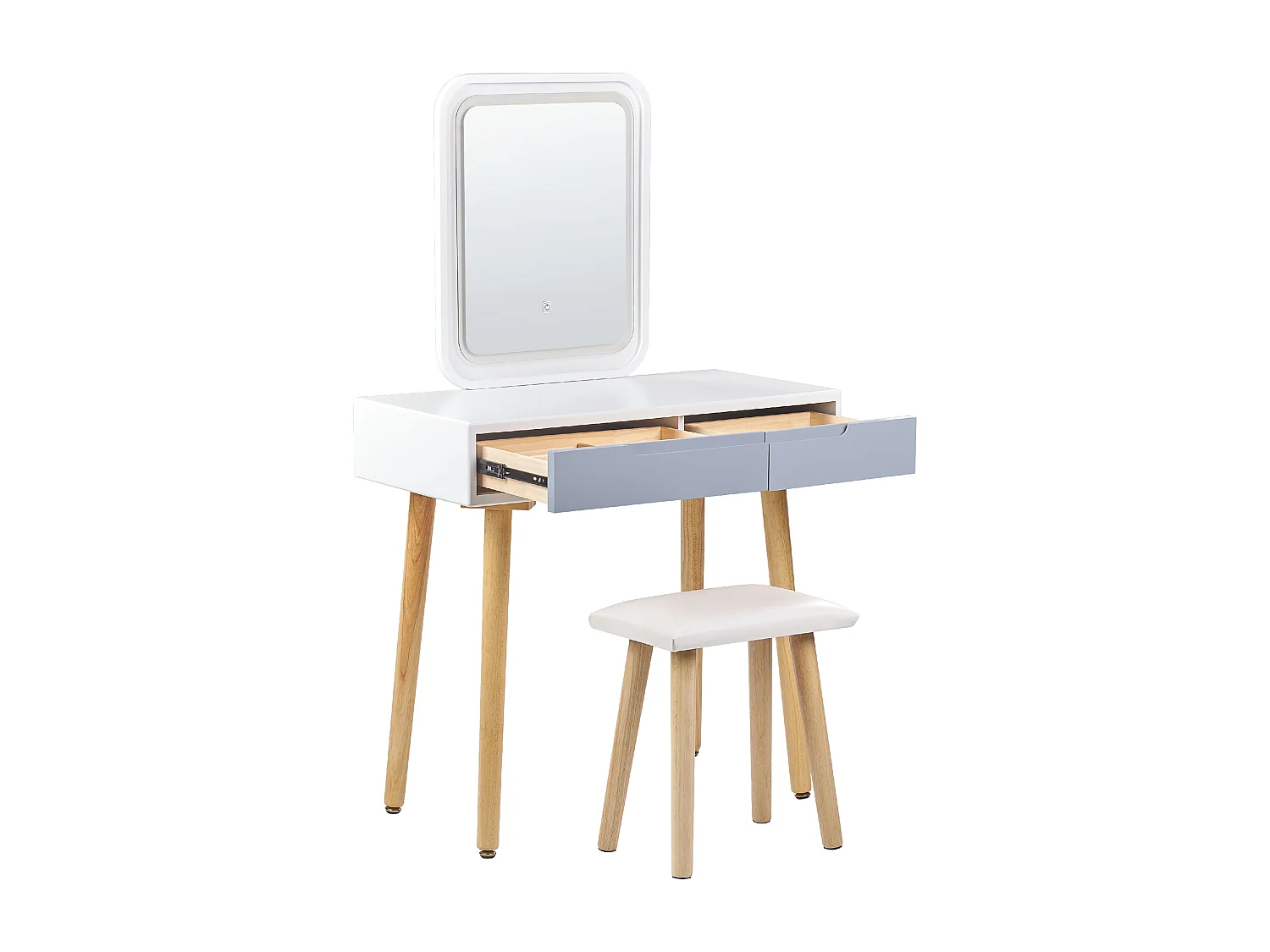 Coiffeuse avec miroir et tabouret DIEPPE LED Blanc