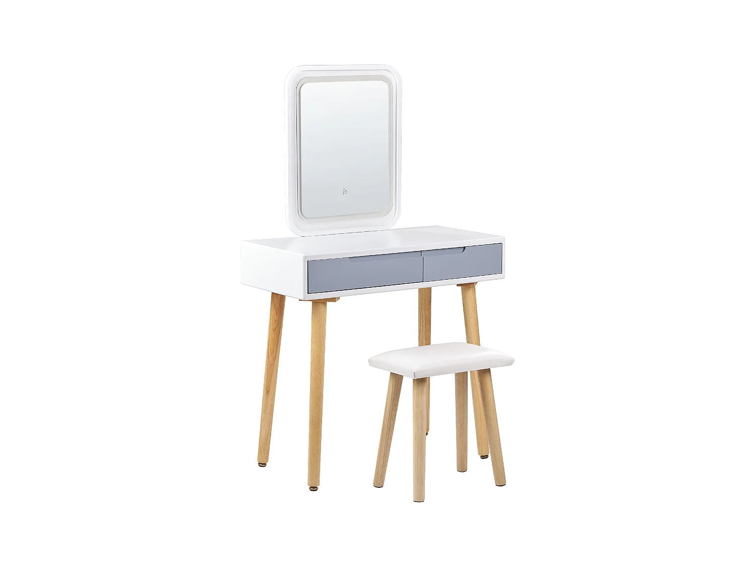 Coiffeuse avec miroir et tabouret DIEPPE LED Blanc