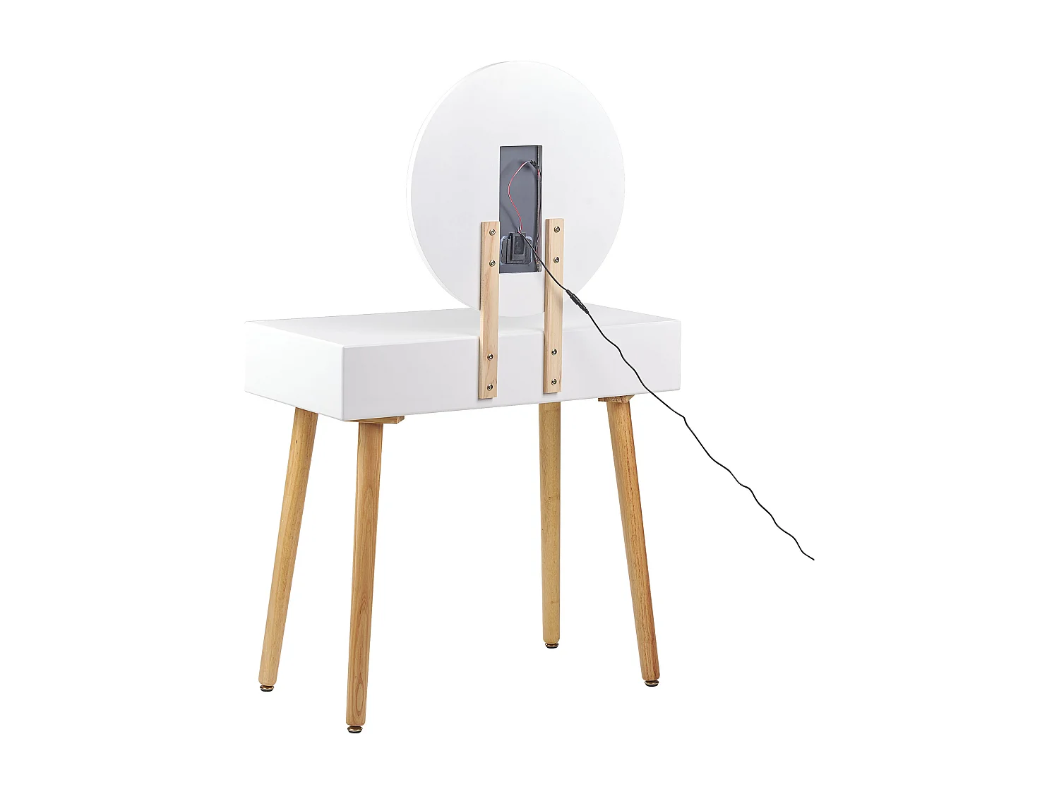 Schminktisch Set mit Hocker rund LED Spiegel 2 Schubladen Weiß und Grau Josselin