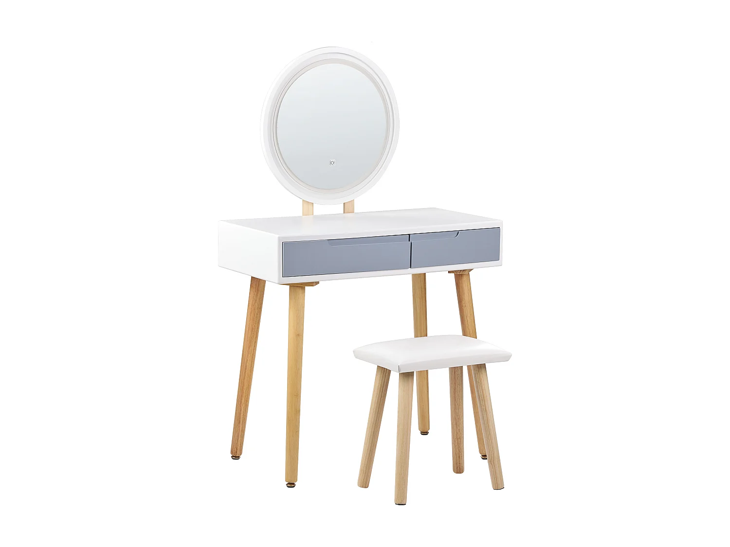 Toeletta con specchio e sgabello JOSSELIN LED Bianco