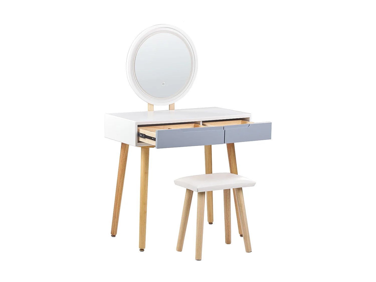 Toeletta con specchio e sgabello JOSSELIN LED Bianco