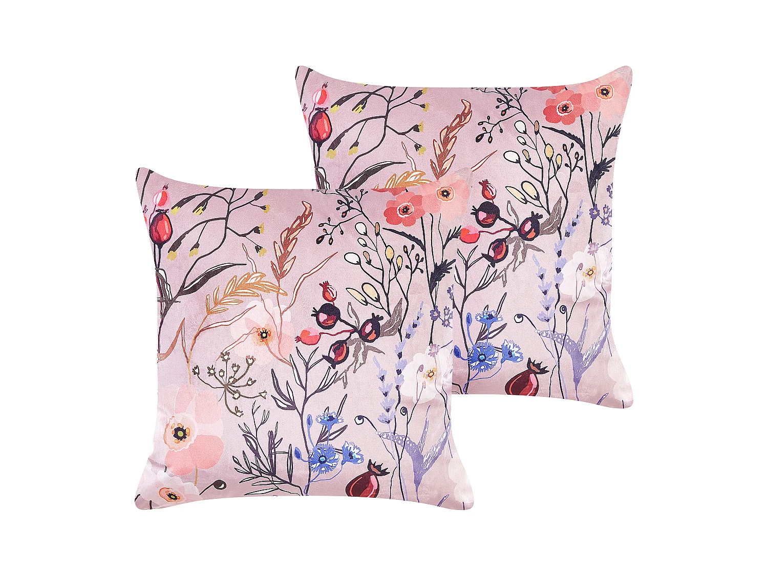 Lot de 2 coussins décoratifs ANEMONES Velours 45 x 45 cm Rose pastel Motif floral