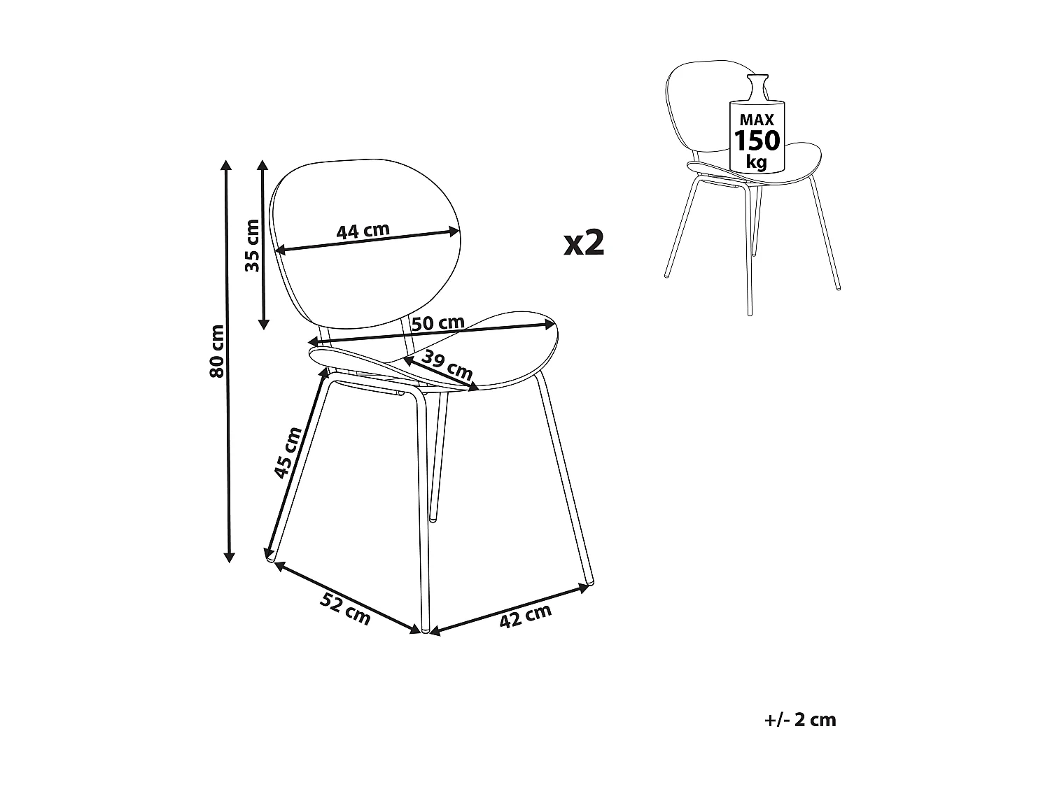 Lot de 2 chaises de salle à manger SHONTO Gris clair