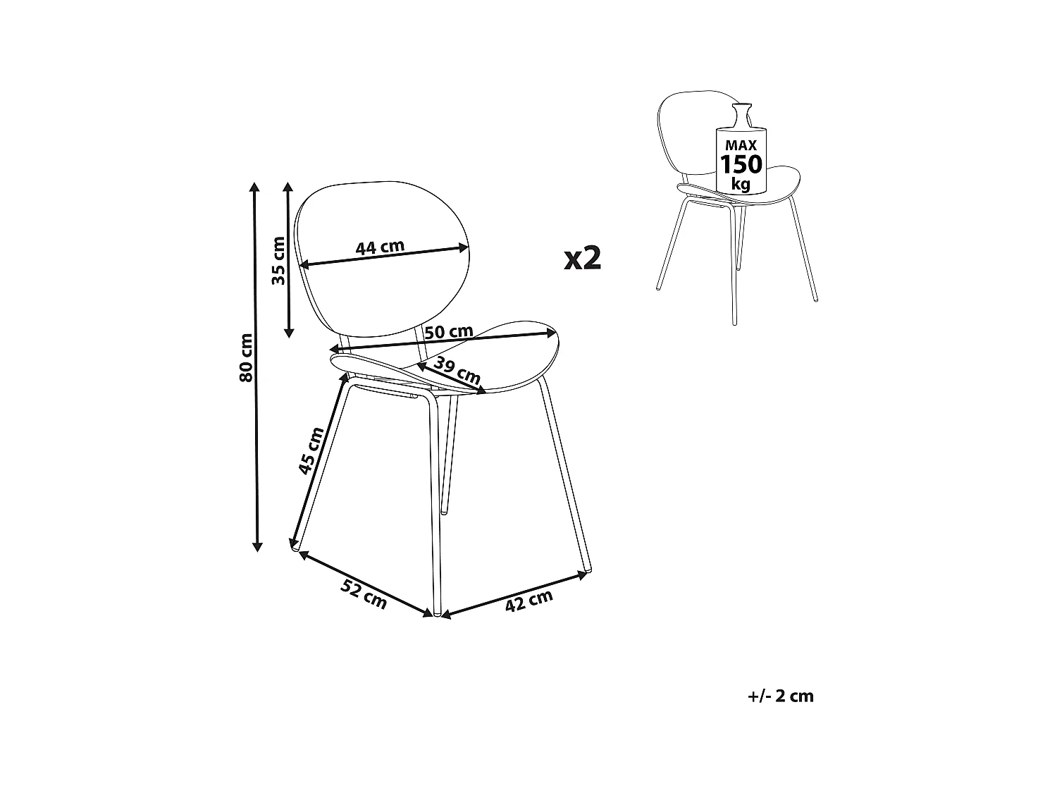 Esszimmerstuhl 2er Set Kunststoff schwarz mit Metallfüßen Modern Shonto