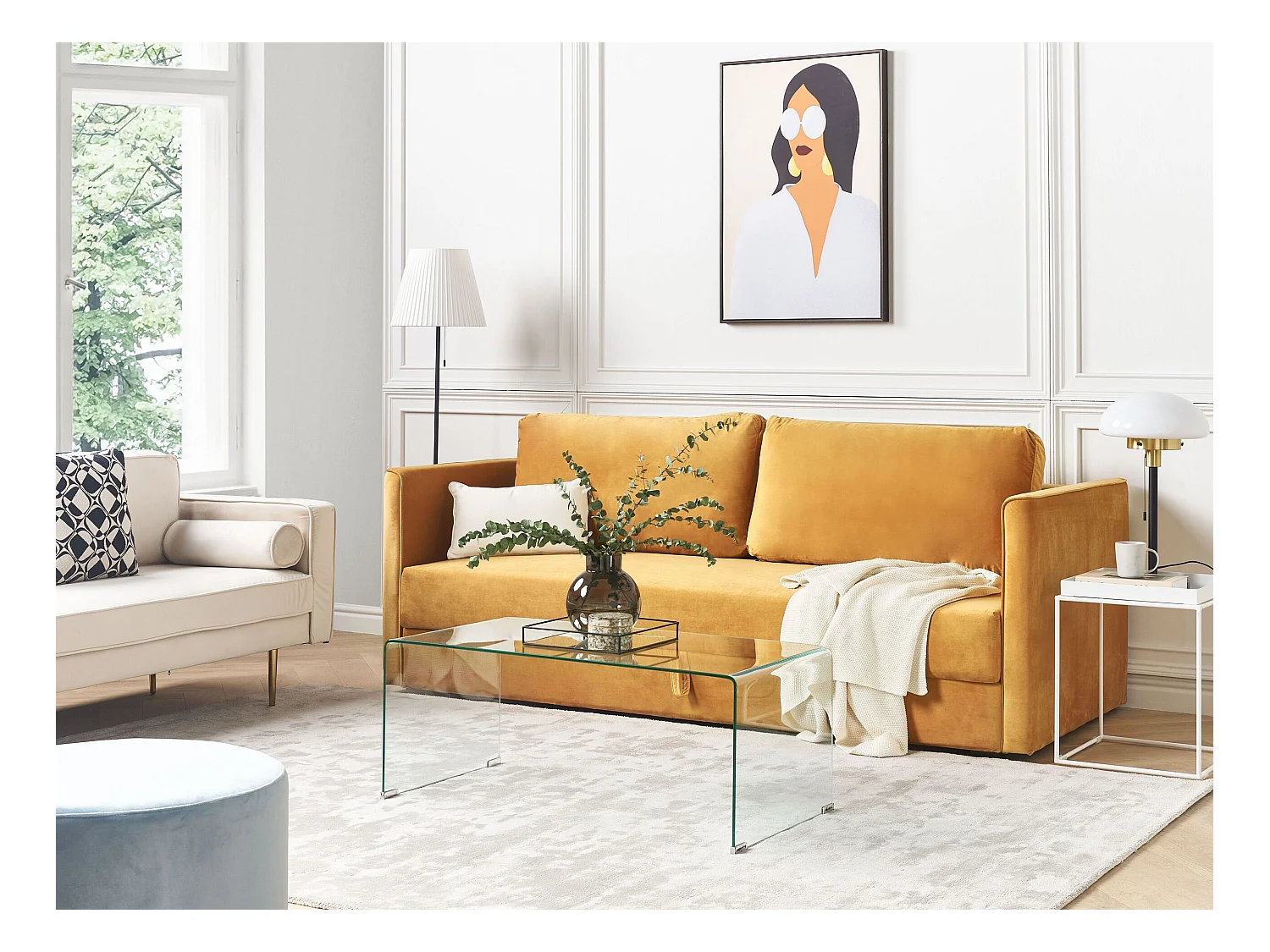 Canapé-lit 3 places EKSJO Velours Moutarde avec rangement